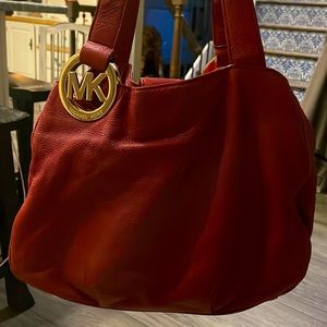 Michael Kors Slouchy Handbag Women’s MK Authentic Satchel Red Gold-Gently used